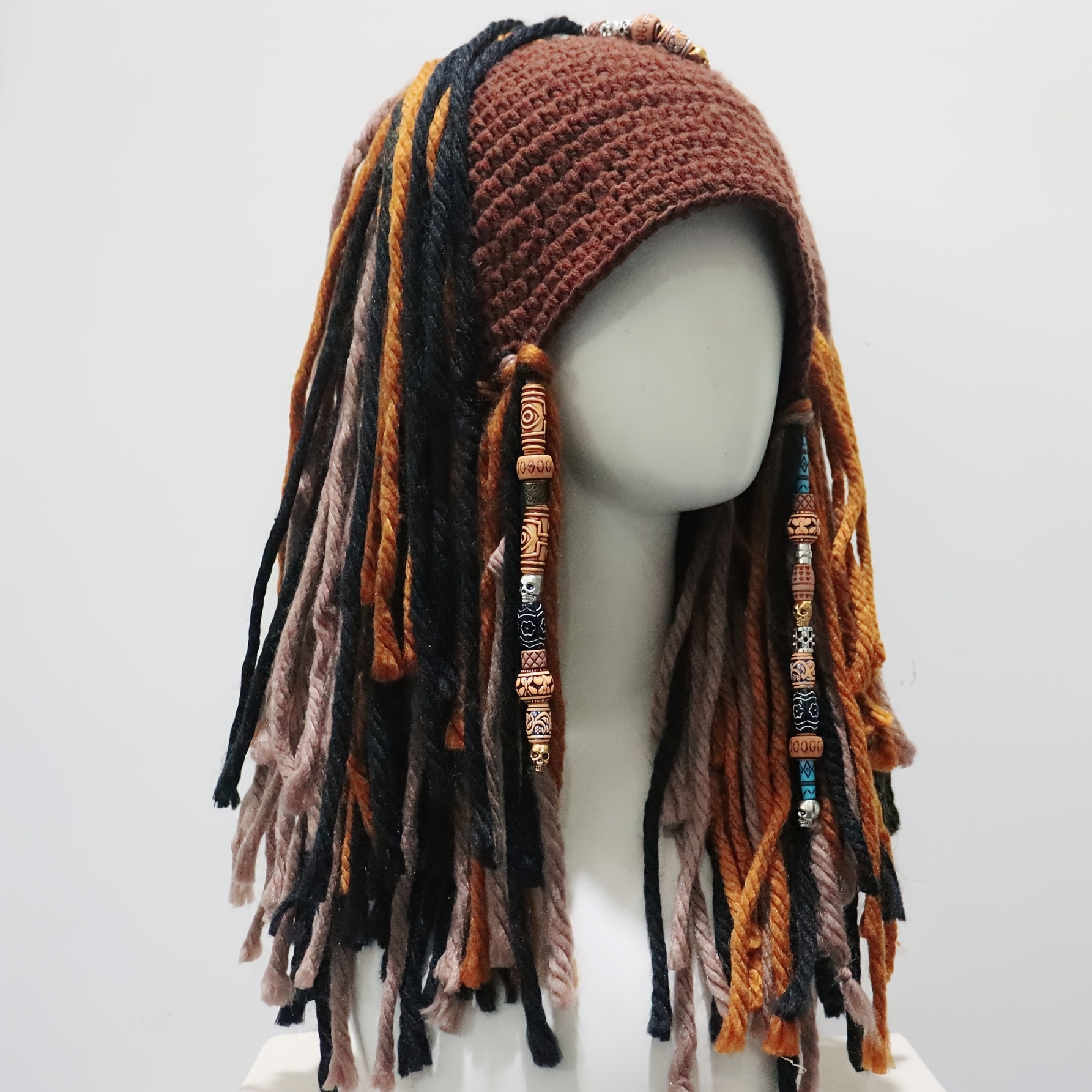 TEMU Bonnet Crochet Fait Main Dreadlock avec Breloques Perlées, Bonnet Cosplay Festival Y2K Unisexe, Coiffure d'Hiver Colorée et Originale, Cadeau de