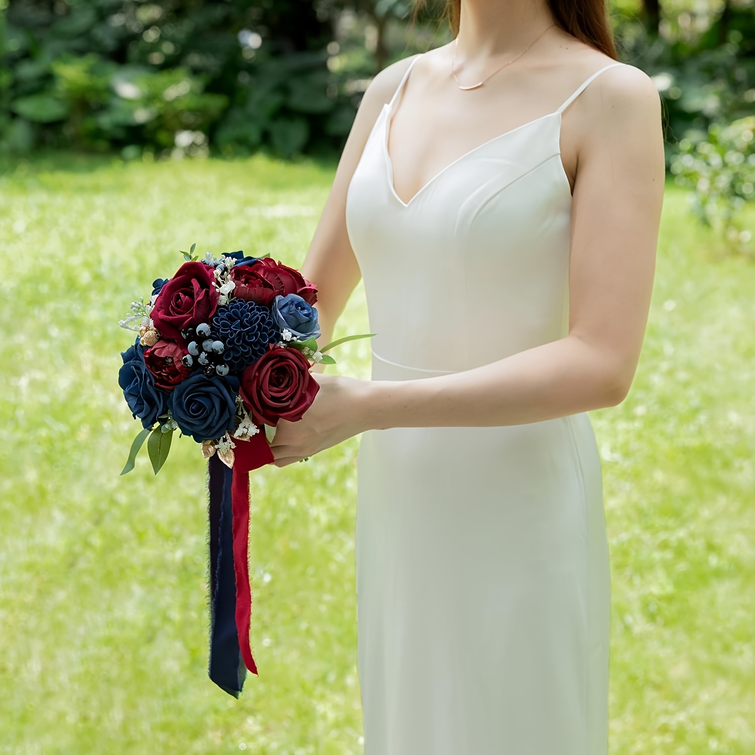 navy bridesmaid dress with burgundy flowers 1pc navy blue wedding bouquets bride bridesmaid burgundy