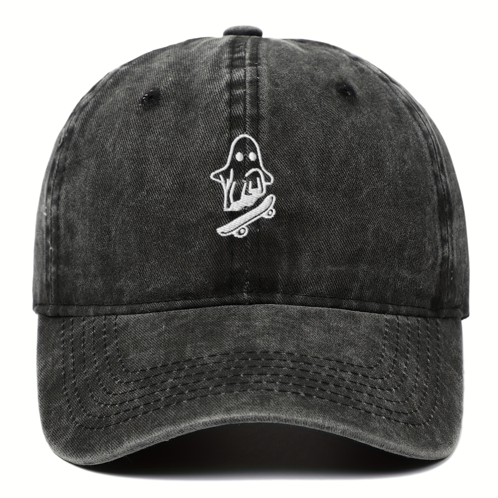 

1pc Men's Ghost Skateboard Embroidery Washed Baseball Cap, Perfect Gift For Skateboard Lovers