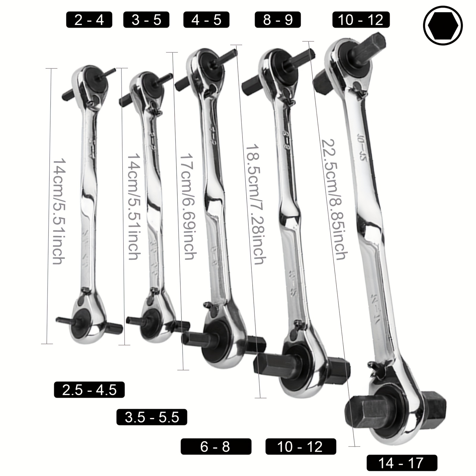 TEMU Set Of 5 Ratchet Allen Wrenches, , Metric Sizes From 2 To 17mm, 14 Variants, Reversible, 72 Teeth For Repairs And Mechanical , Made Of