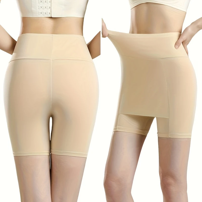 womens solid color high waist shaping shorts hip underwear summer lightweight double layer ice silk safety panties with tummy control details 6