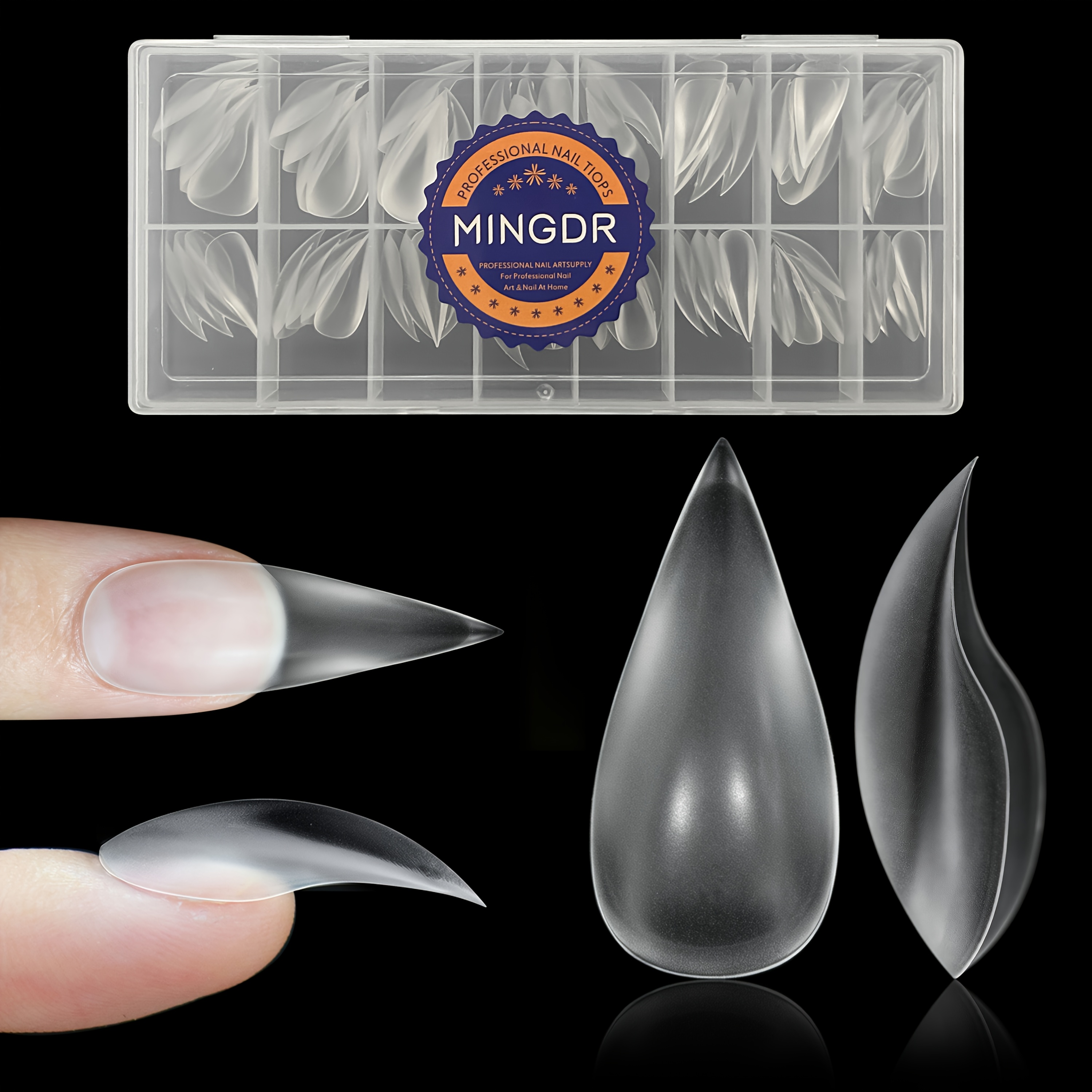 TEMU Mingdr Halloween 3d Cat Tips, 64pcs Short Curved Stiletto Press-on Nails With Built-in , Full Cover Clear Eagle False Nails For Cosplay & Salon