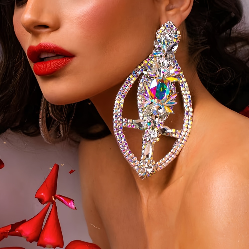 

Elegant Rhinestone Drop Earrings - Luxurious Statement Jewelry For Women, Perfect For Vacations & Gifts, All-season Wear