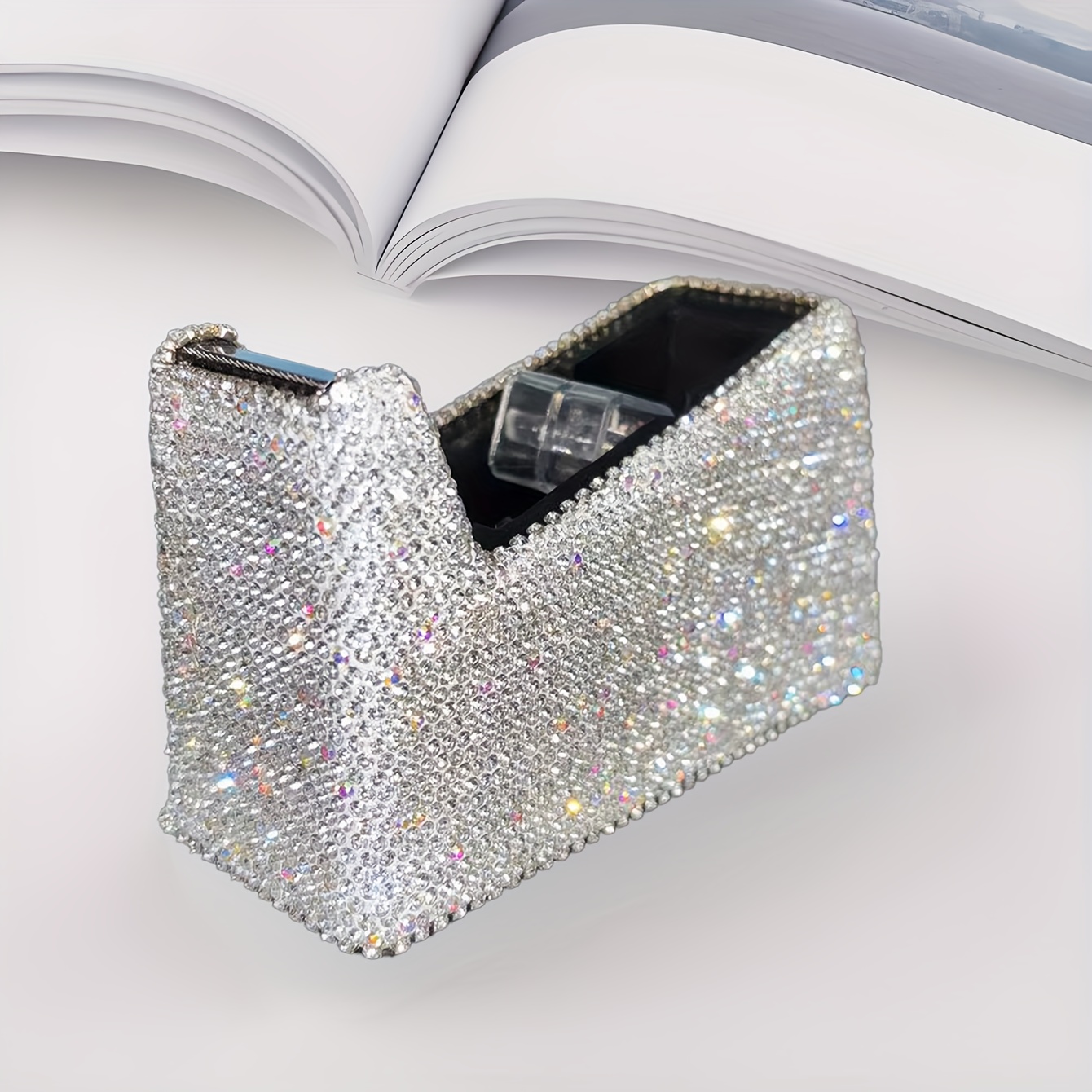 

Diamond-encrusted Tape Dispenser: Sturdy Abs Resin Base, Easy To Cut