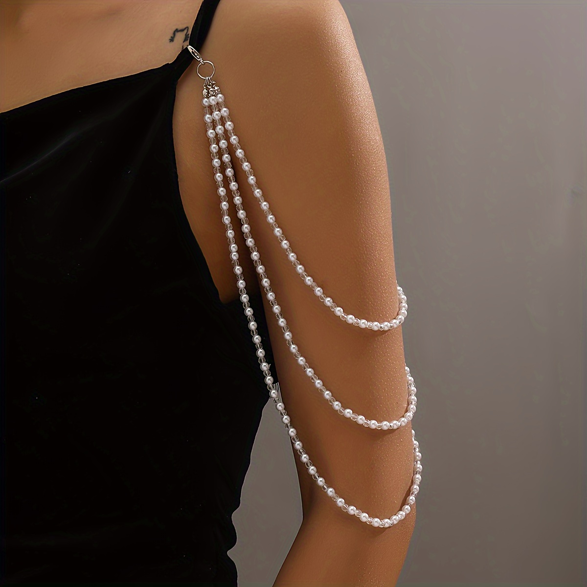 Elegant Pearl Body Chain For Women - Chic Acrylic Beaded Armlet, Perfect For Daily Wear & Parties