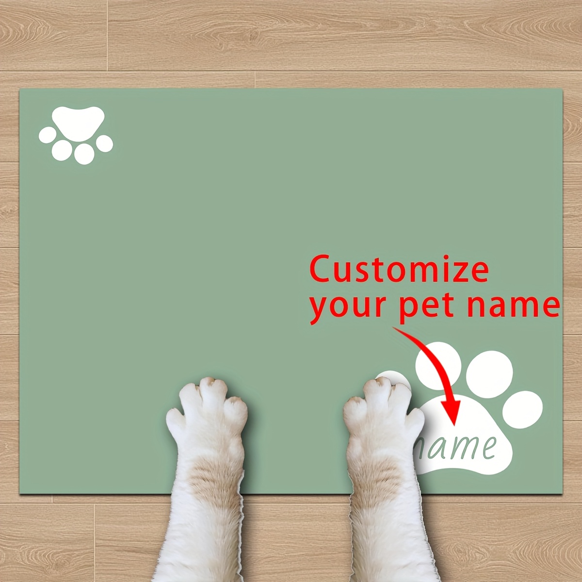TEMU 1 pièce Tapis de repas pour animal de compagnie uni à personnaliser avec nom, Tapis de sol pour gamelle de nourriture et d'eau pour chat et