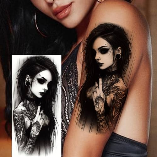 1 sheet halloween dark gothic temporary tattoos realistic long lasting waterproof body art stickers for women men half sleeve arm thigh leg forearm shank designs for parties festivals costume events intricate tattoo design remove