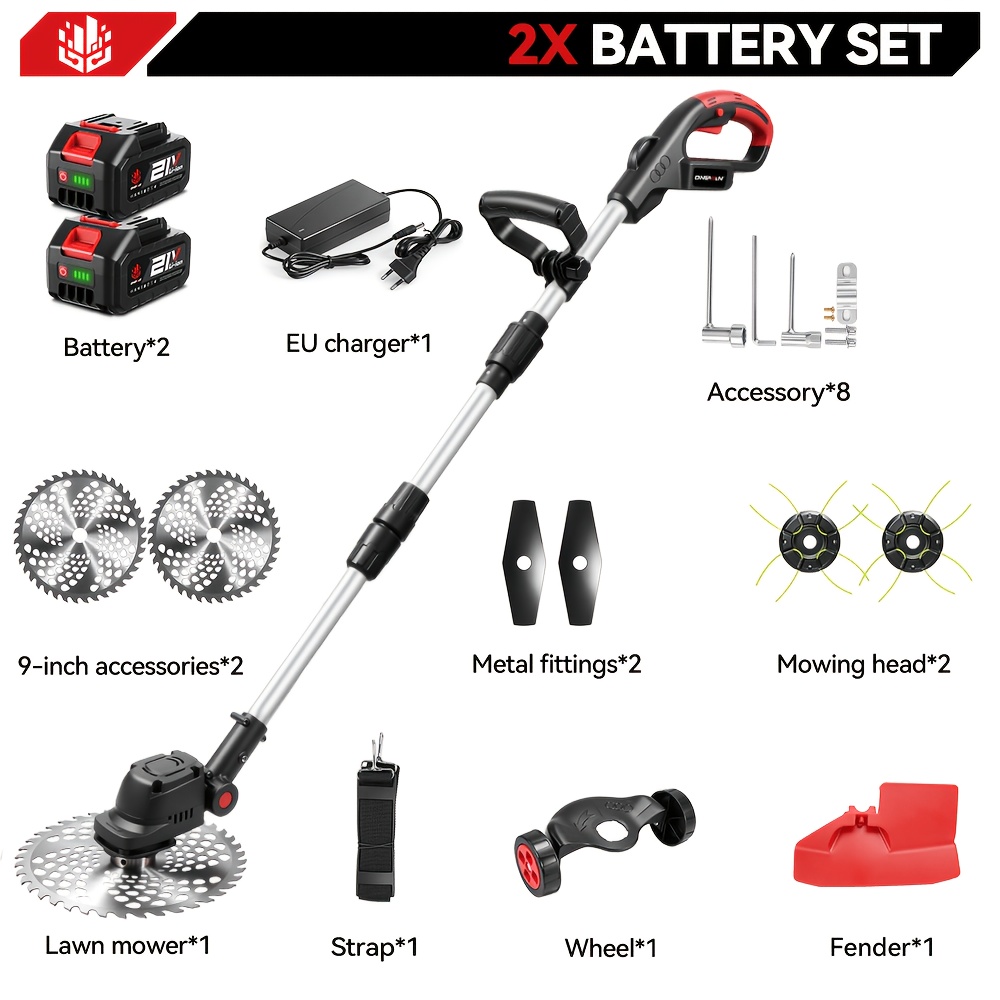 Image of 9-inch Brushless Electric Lawnmower Set, Foldable Lawnmower With Adjustable Height And Angle, Suitable For Mowing Outdoor Home Garden Lawns And Shrubs, Compatible With Onevan Batteries