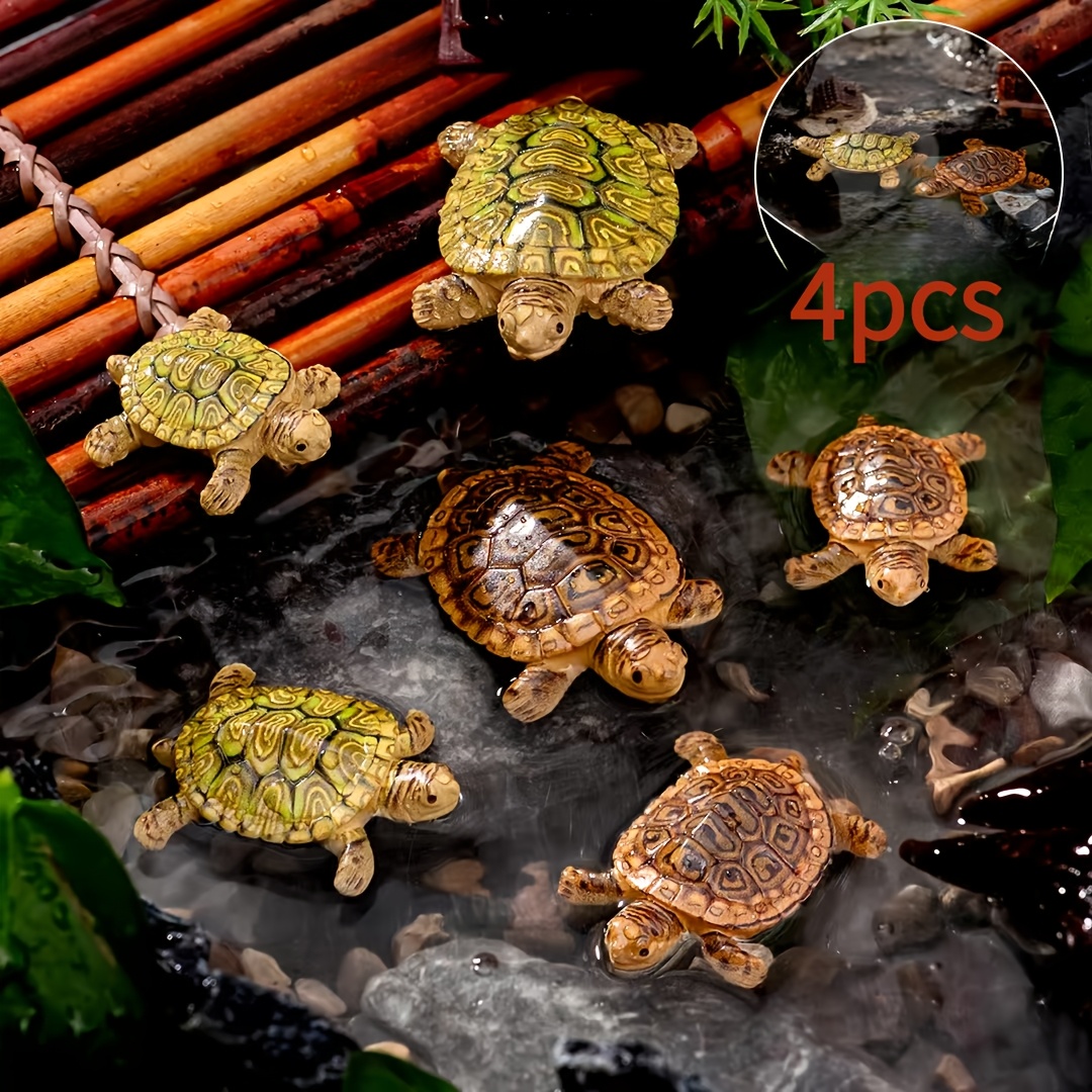 TEMU 4pcs Random Floating Turtle Ornaments, Mini Tortoise Decorations For Fish Tanks, Bonsai, Courtyard & Micro Landscapes