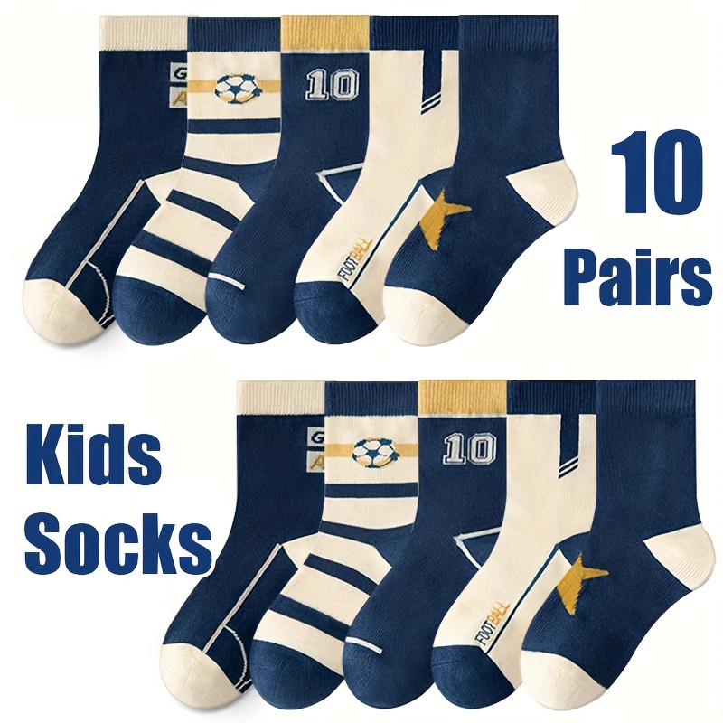 60109974291302710 Pairs Of Sports Socks, Mid-calf Style For Boys, Comfortable And Versatile For