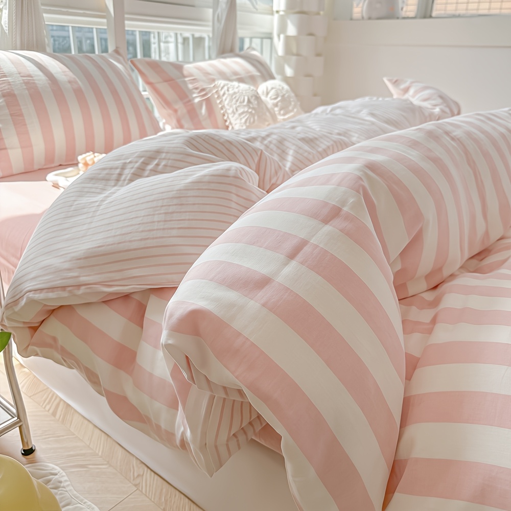 TEMU Fashionable Minimalist Style, Striped Duvet -piece Set, Includes 1 Duvet Cover And 2 Pillowcases, Comfortable, Breathable, Skin-friendly,