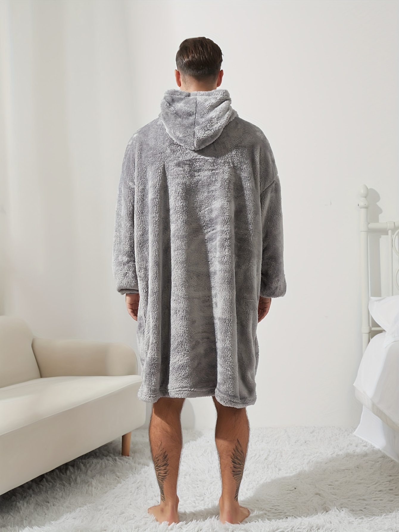 Cozy *'s Hooded Fleece Robe with Dual Pockets Long Sleeve, Wearable  Blanket for Couples Fall