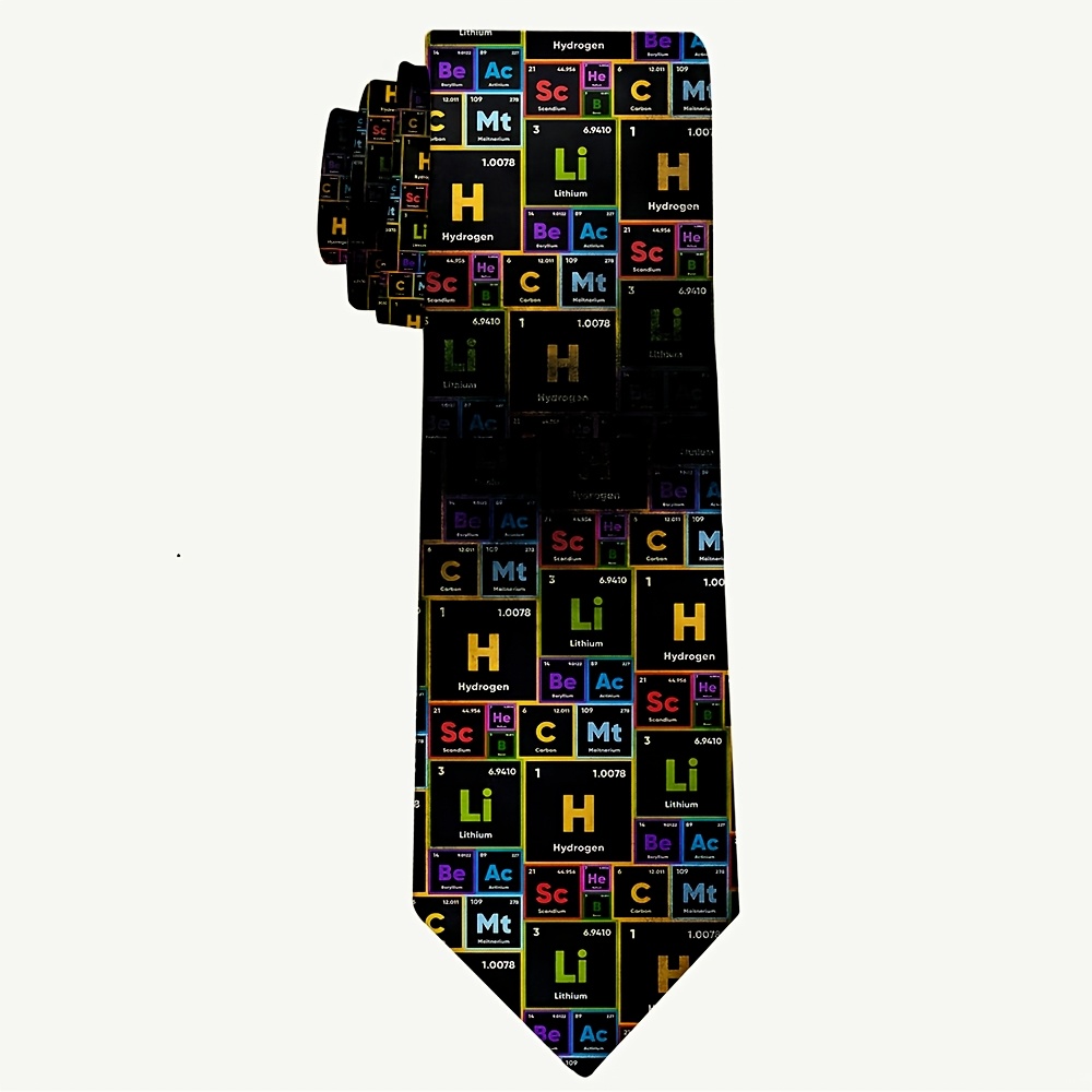 TEMU 1pc Necktie, Chemical Element Periodic Table Pattern Men's Tie, Soft Fashion Accessory For Weddings, Dates, Spring Social Occasions And Festive