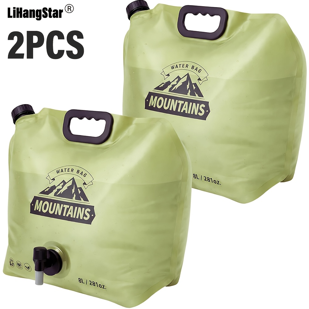 TEMU 2pcs 2.11-gallon Portable Water Bucket With Faucet-foldable, Lightweight, And Durable Pet Material; Water Storage Bag For Camping And Travel;