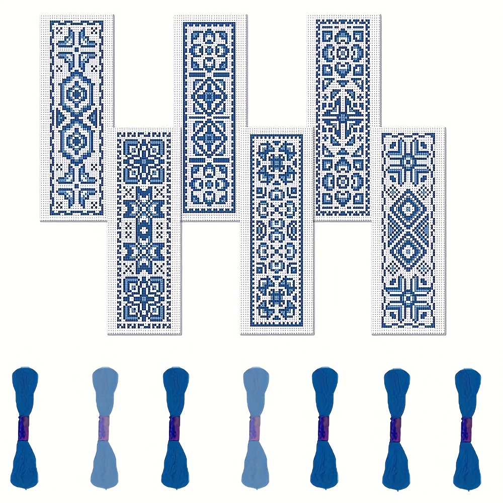 TEMU 6pcs Vintage Porcelain Cross Stitch Bookmark Kit - Diy Embroidery Set With English Instructions For Beginners, Perfect Birthday Gift (tools & Accessories Color May )