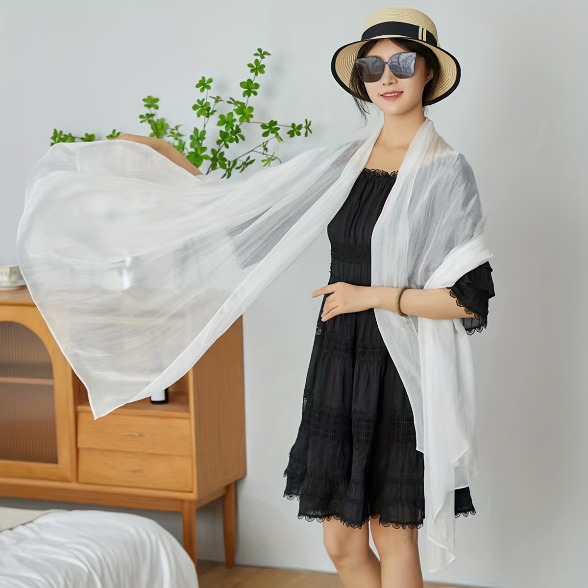 TEMU 1 pz Sciarpa in Chiffon da Donna, Accessorio per Serali, Sciarpa Lunga con Protezione Solare, Scialle
