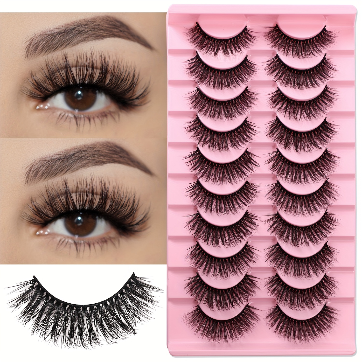 

3d Eyelashes - D , , 0.07mm , Multiple Pairs, Reusable, Easy Application For Beginners, 13-15mm Long Fluffy Lightweight Fake Lashes For Daily & Party Makeup