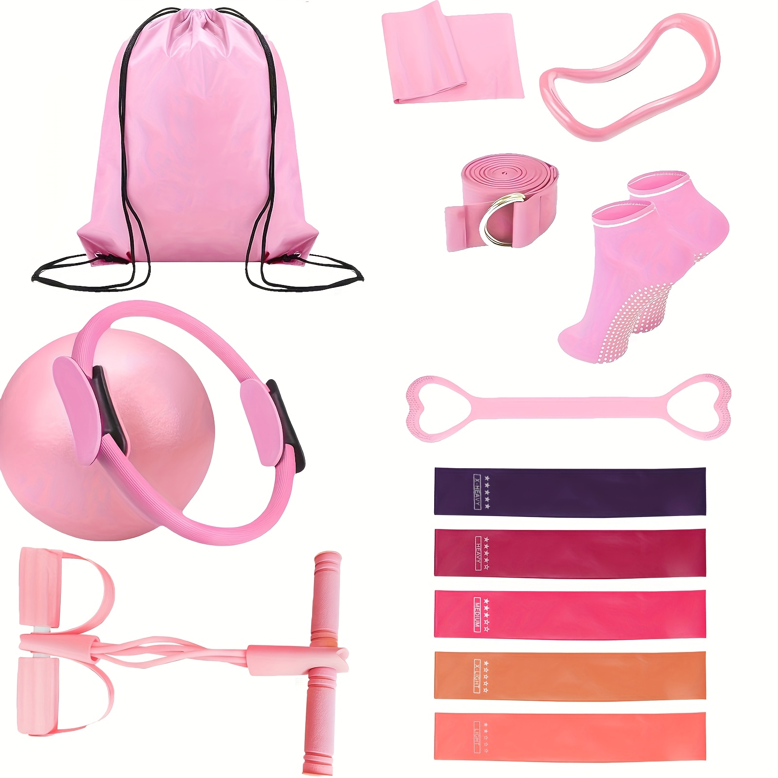 Essential Pilates Set for Women- 14pcs Home Pilates Equipment Set, Including Pilates Ring, Resistance Bands, and Yoga Ba