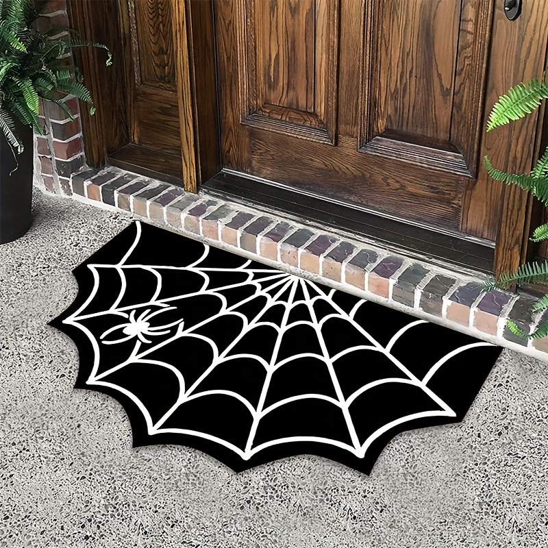 

Halloween Spider Web Doormat - Polyester, Machine Washable, Non-slip, Water Absorbent Mat For Entryway - Holiday Decorative Rug For Bathroom And Home Entrance