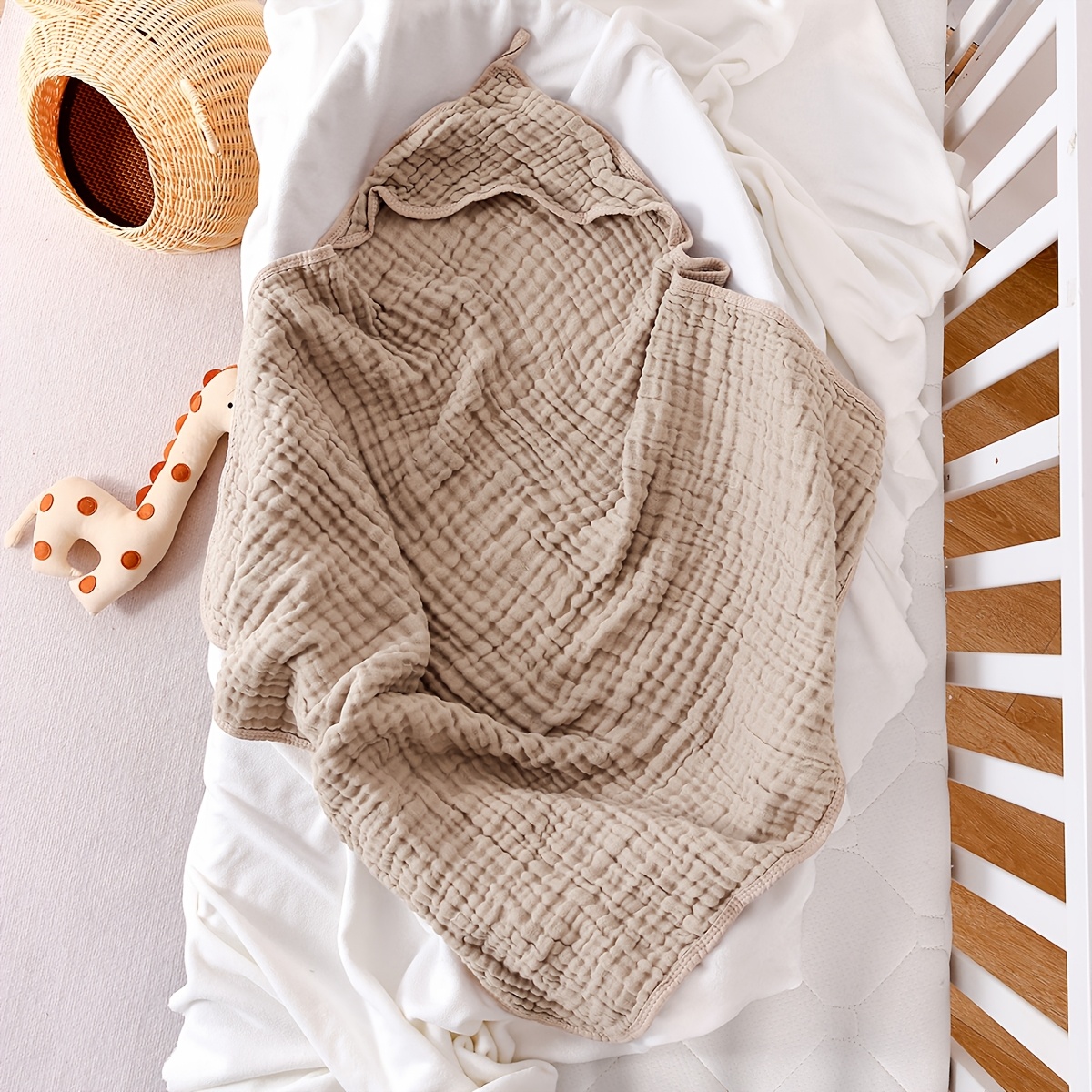 Image of 80 X 80cm Muslin Gauze Bath Towel With Hood And Hanging For Boys And Girls, Newborn Gift For Bathroom, Pool, Beach Use