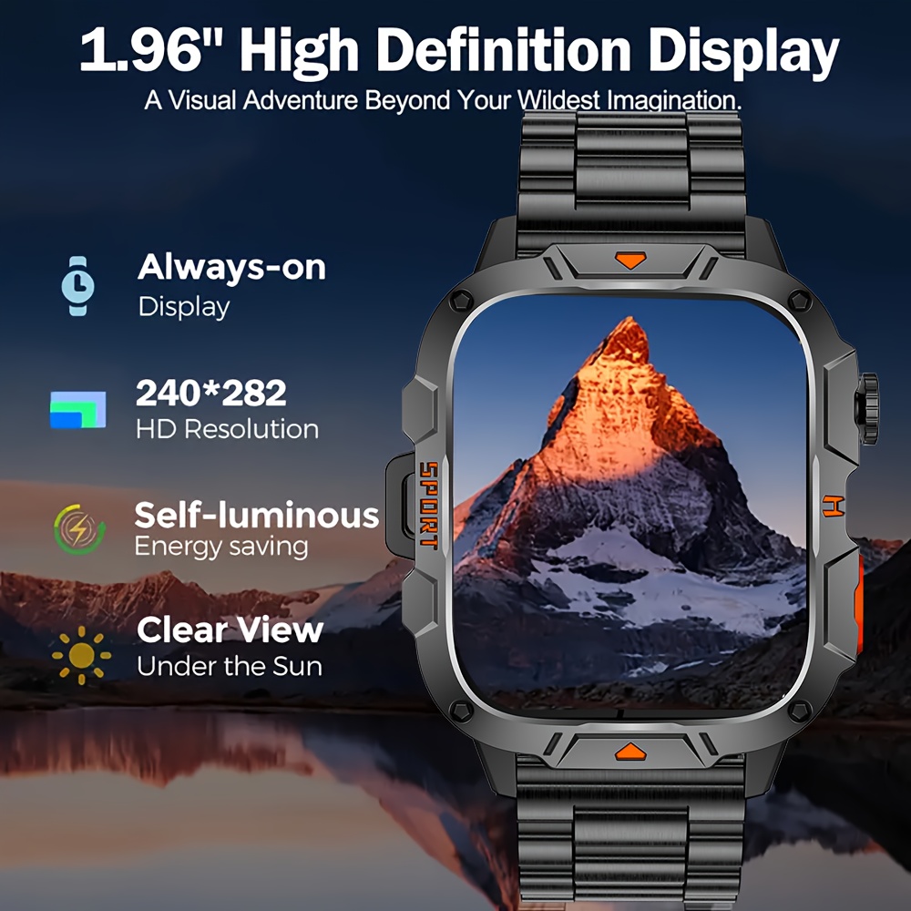 DAORKOW new men's outdoor sports LED smart watch, 1.96-inch full touch screen, waterproof sports wireless connection, compatible with iPhone and Android Details 6