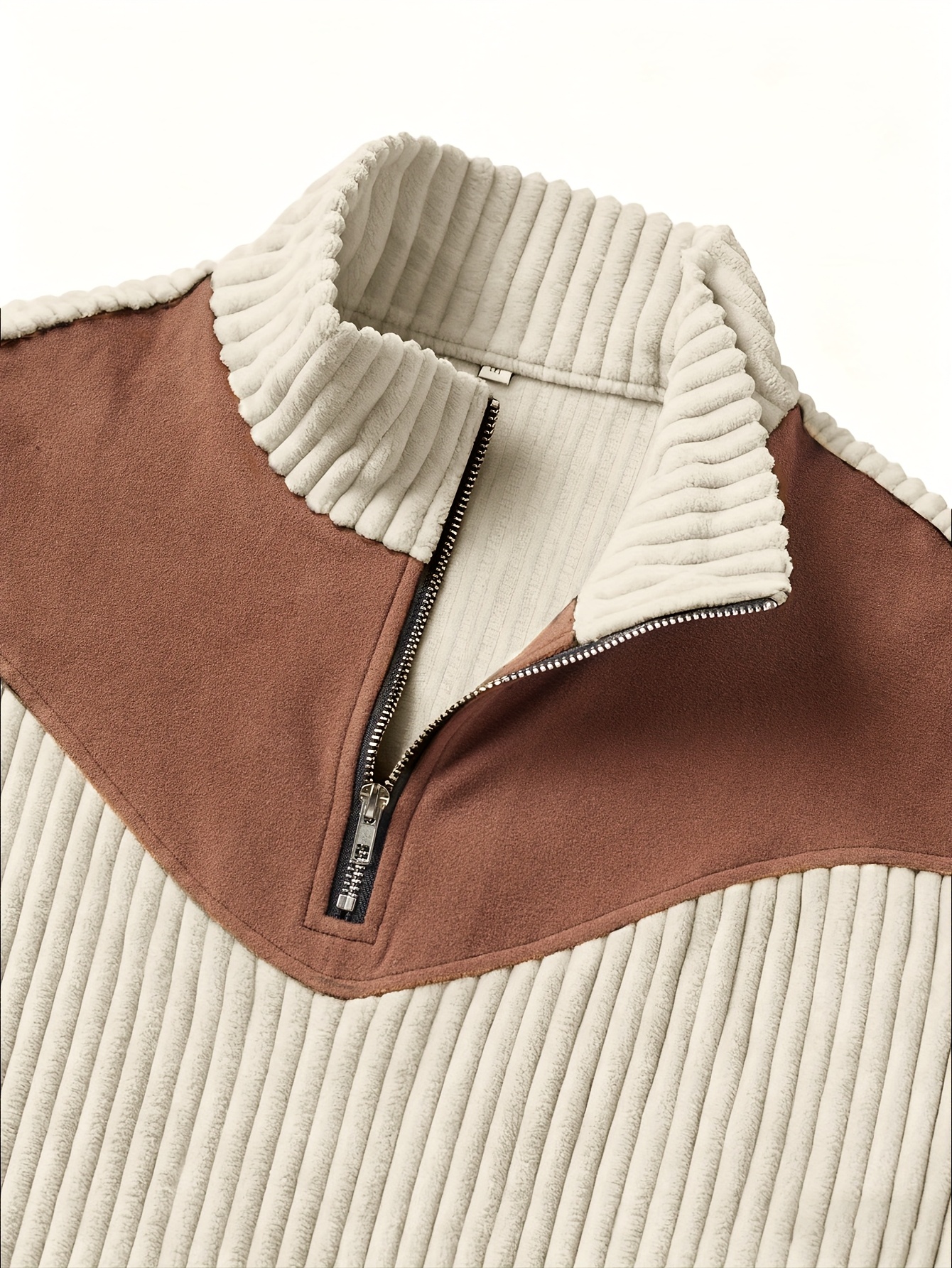 ROYALBOY Spring New Arrival Men's Stand Collar Pullover, Autumn/Winter Warm Half-Zip Solid Color Patchwork Ribbed Vintage Street Style Sweatshirt