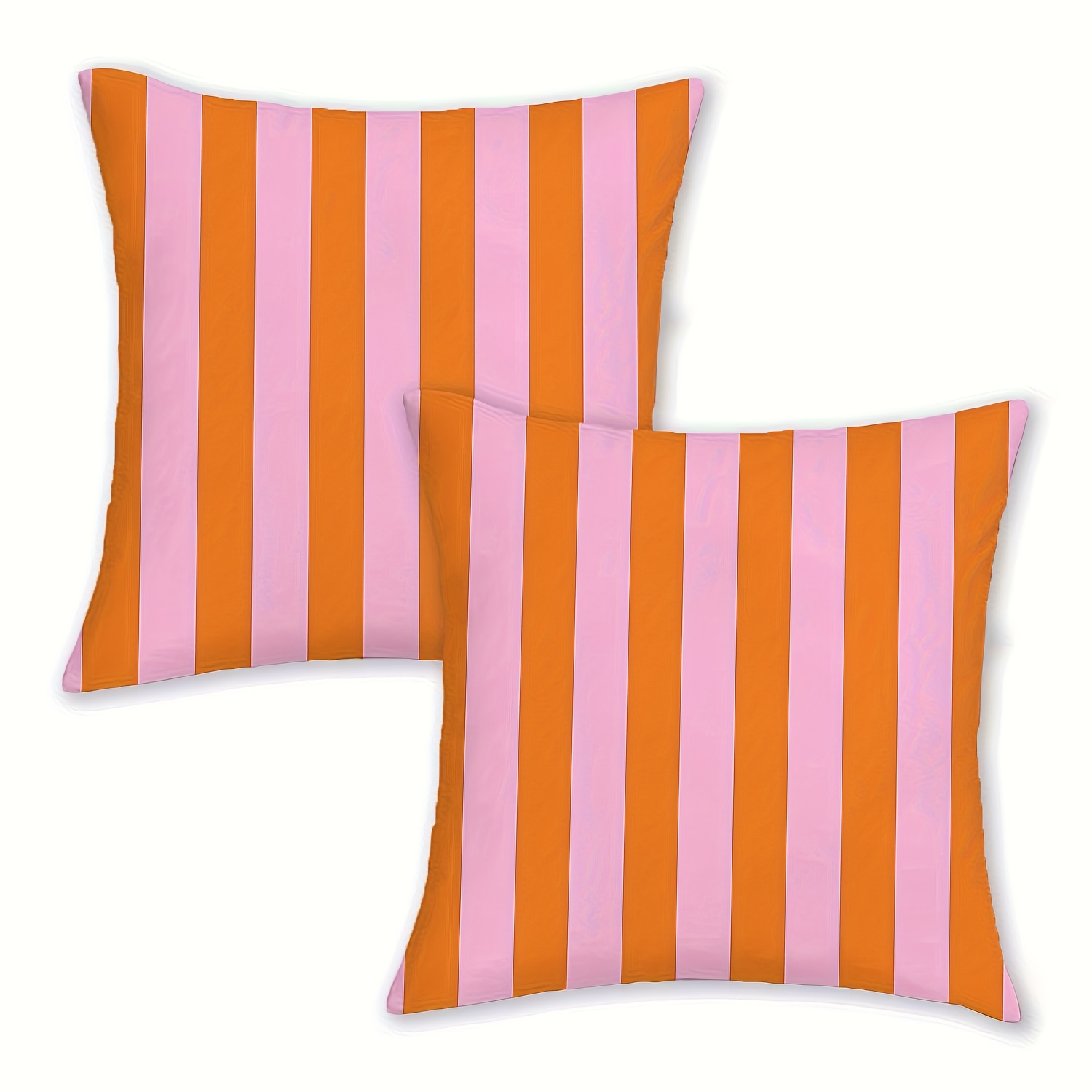E-shop 2 Stück Böhmische Orange & Rosa Gestreifte Kissenbezüge 18x18 & 12x20 Zoll – Weiche Polyester-Kissenhüllen mit Reißverschluss für Landhausstil,