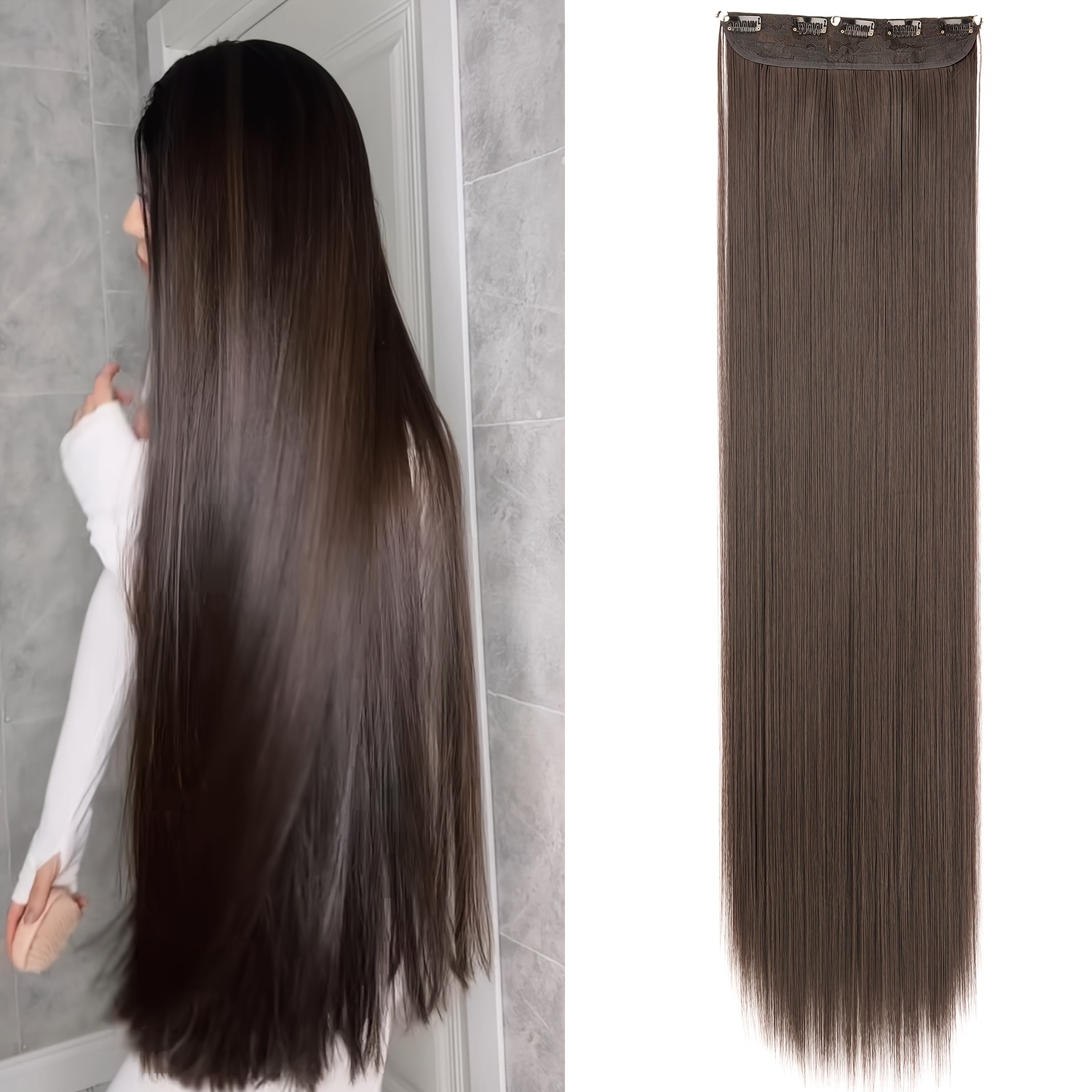 

Long Straight Hair Pieces Synthetic Clip In Hair Extensions Elegant Natural Looking For Daily Accessories, 5 Clips, 80cm, 32inch,