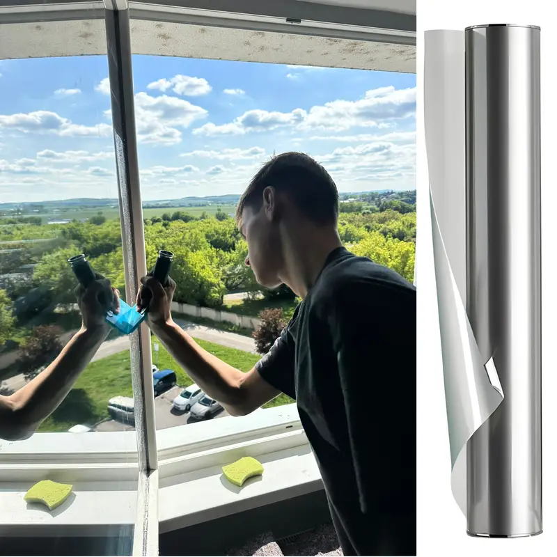 Reflektierende Folie für Fenster, von innen, nicht transparent von außen, bietet Sonnenschutz, selbstklebend, silberfarben
