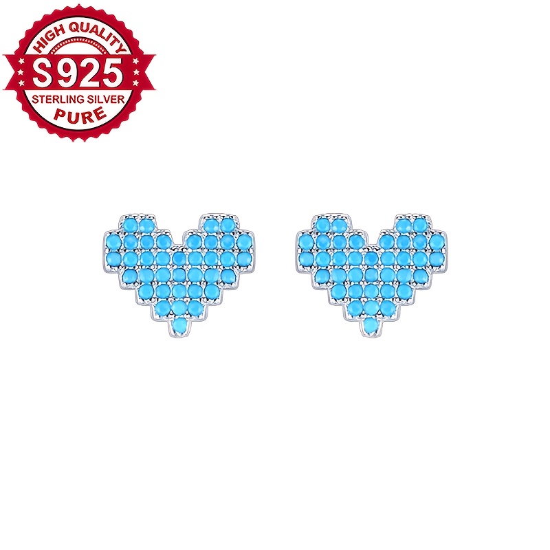 Women's Synthetic Topaz Heart Stud Earrings in S925 Silver
