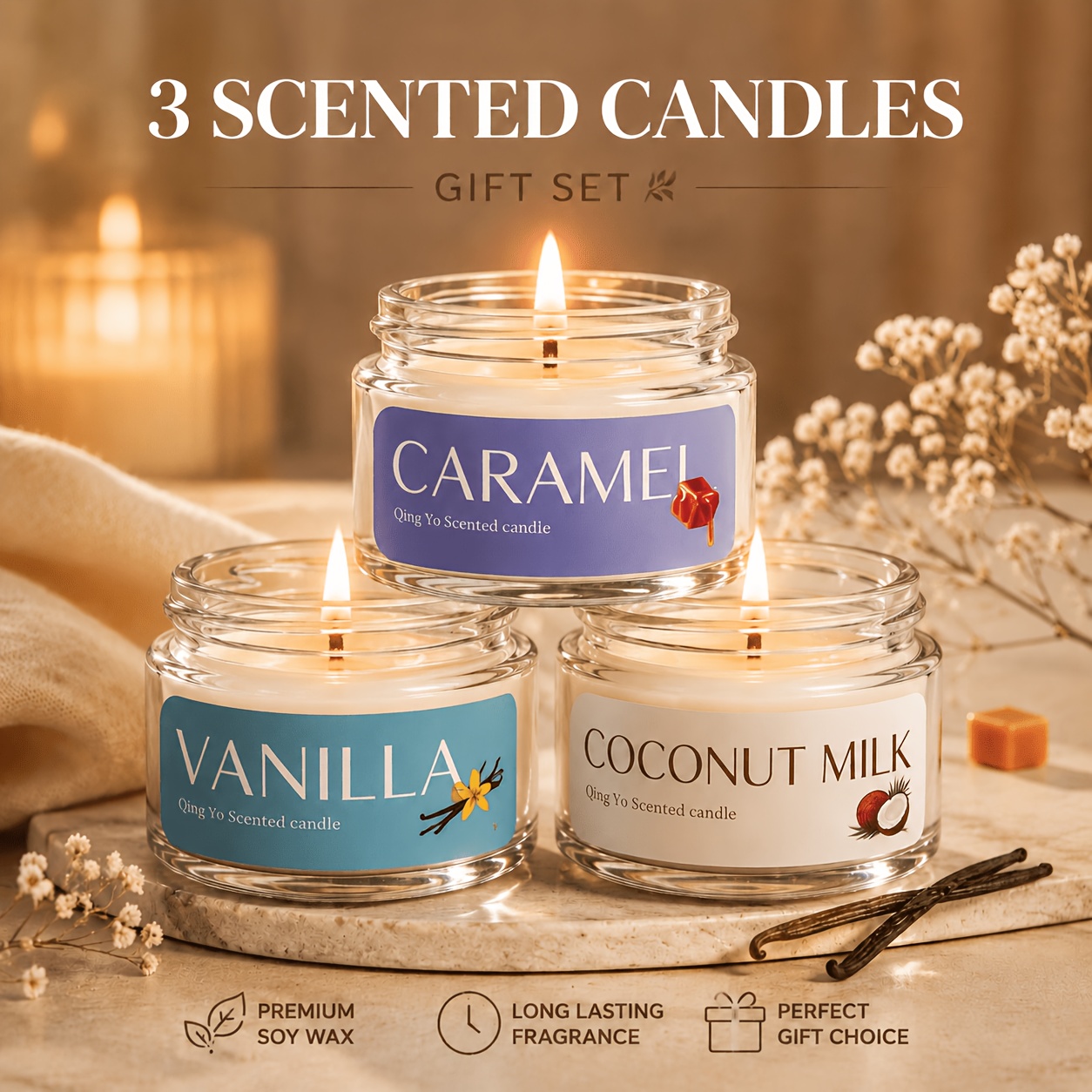 TEMU Ensemble Macaron, Bougie en Pot, Cire de Soja avec une Durée de Combustion de 10 Heures, Bougie Douillette pour , Parfaite pour de Mariage, le