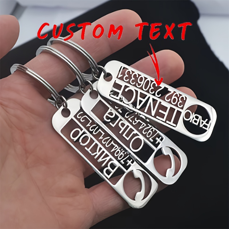 

Name & Phone Keychain, Stainless Steel Personalized Keyring, Non-braided, , , For