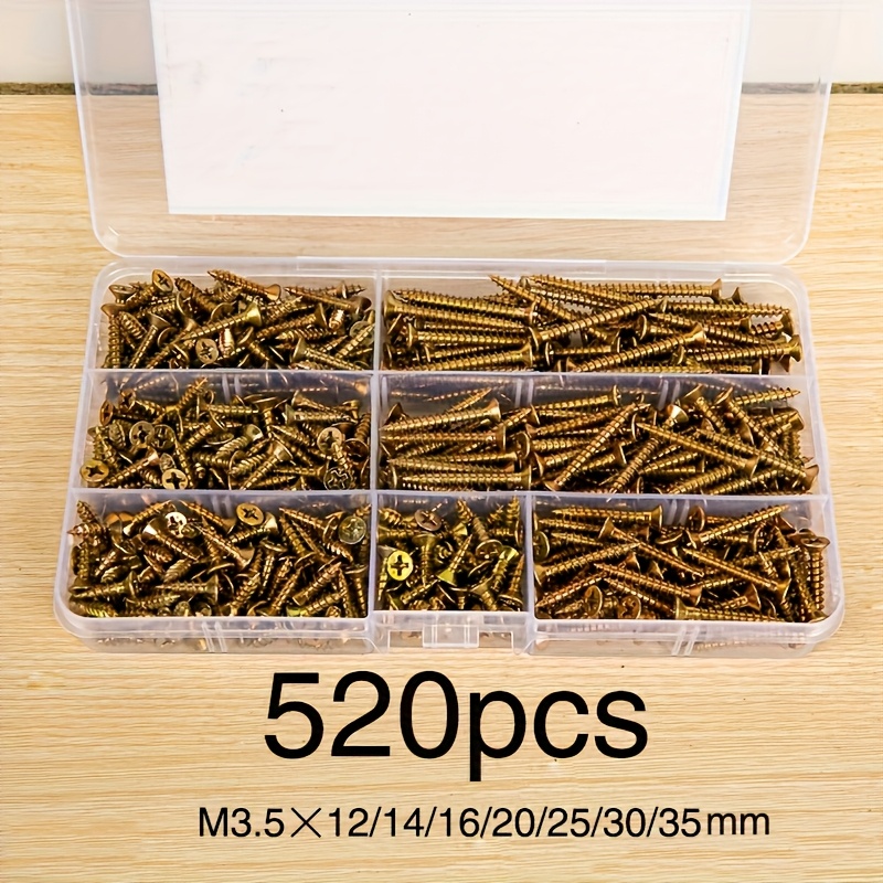 Juego de 520 piezas de tornillos autoalineantes con cabeza cruzada de colores, M3, 5/12/14/16/20/25/30/35 mm, adecuado para uso industrial, doméstico y de muebles.
