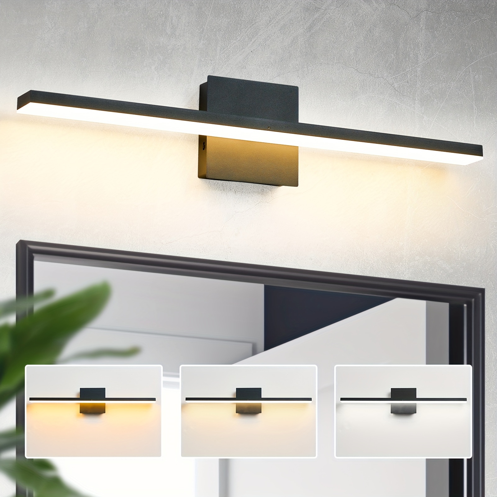 

Bathroom Vanity Led Light Dimmable 23.6-inch Modern Black Bathroom Dressing Lamp Strip Wall Mounted Wall Mounted Wall Mounted Lamp 16w 3000k/4000k/6000k