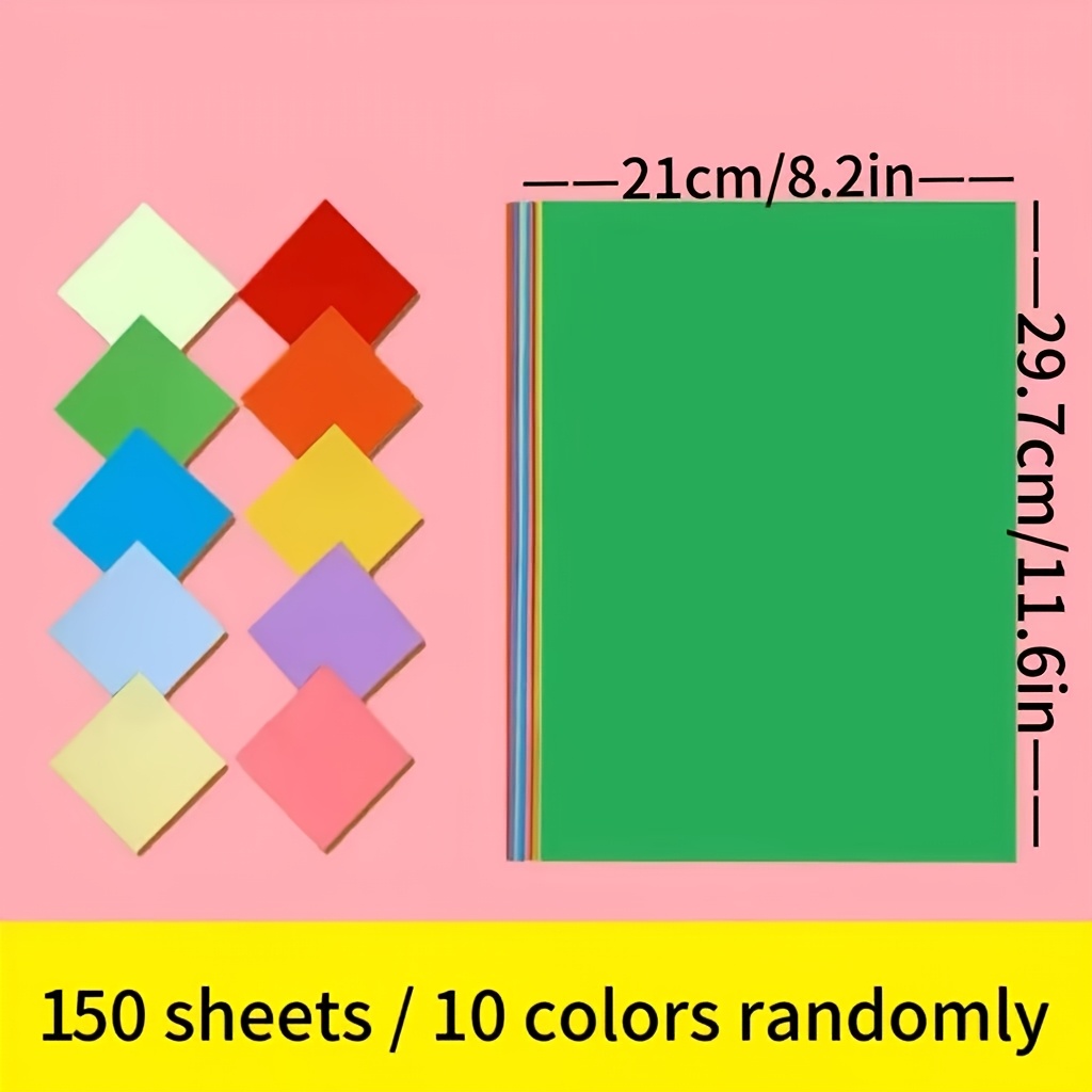 TEMU 150 pezzi (formato A4) - 10 colori vivaci - Adatti per stampa, origami, arti e mestieri, uso ufficio, fai da te, progetti scolastici e lavoretti