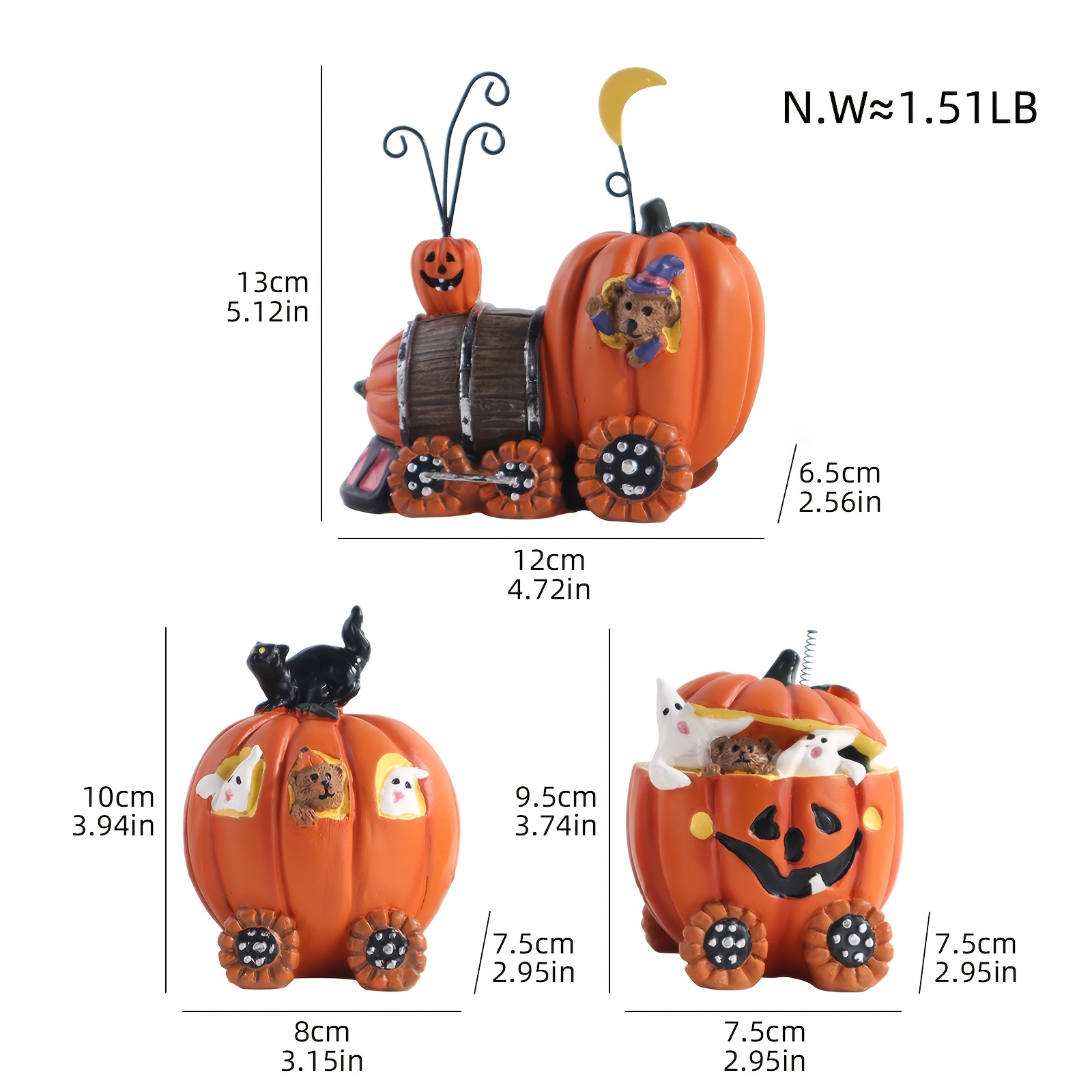 TEMU 1pc Halloween Pumpkin Train Resin Figurine With , Black Cat, And Bear Elements, Perfect For Festive Decoration, Table And Entrance Decor, And