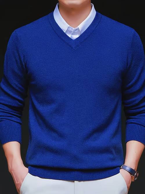 mens v neck long sleeve sweater soft stretchy knit pullover silhouette solid color casual winter sweater for fall winter everyday formal outfits winter clothing classic knitwear office wear basic knitwear