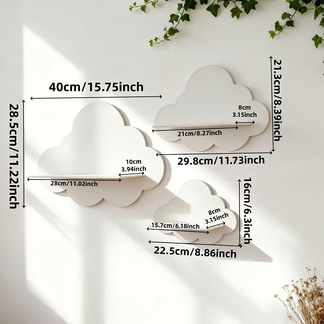 TEMU 3pcs Cloud Shaped Floating Wall Shelf Cute White Cloud Wall Storage Rack Crystal Display Shelf Bedroom Living Room Bathroom Decorative Shelf,