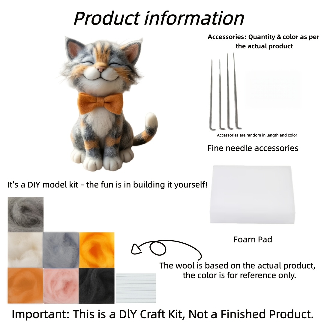 TEMU Kit de fabrication de chat en feutrine orange avec petite fleur, sac de matériel d'artisanat de chat, de feutrage créatif, des matériaux en