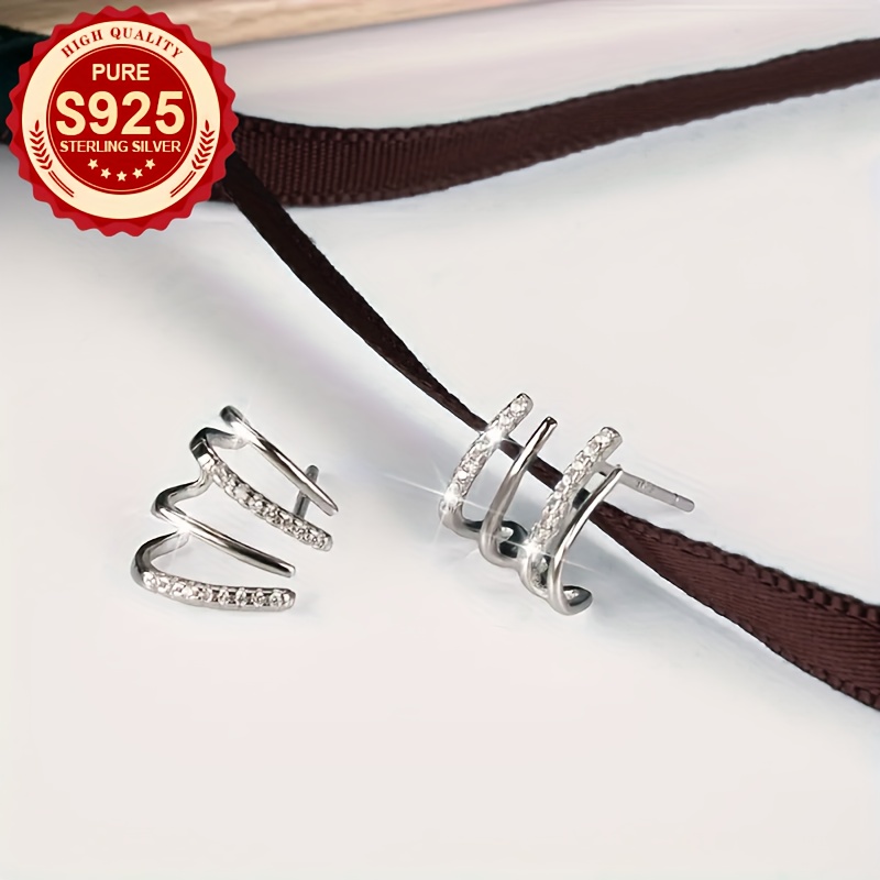 TEMU Pair, S925 Silver, Women's 4 Prong Earrings, Shiny, Sparkling Synthetic Synthetic Zirconia, Suitable For Wear, Pet Lovers' , Hypoallergenic