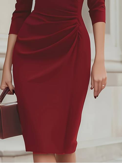 womens elegant and burgundy ruched bodycon dress ll168