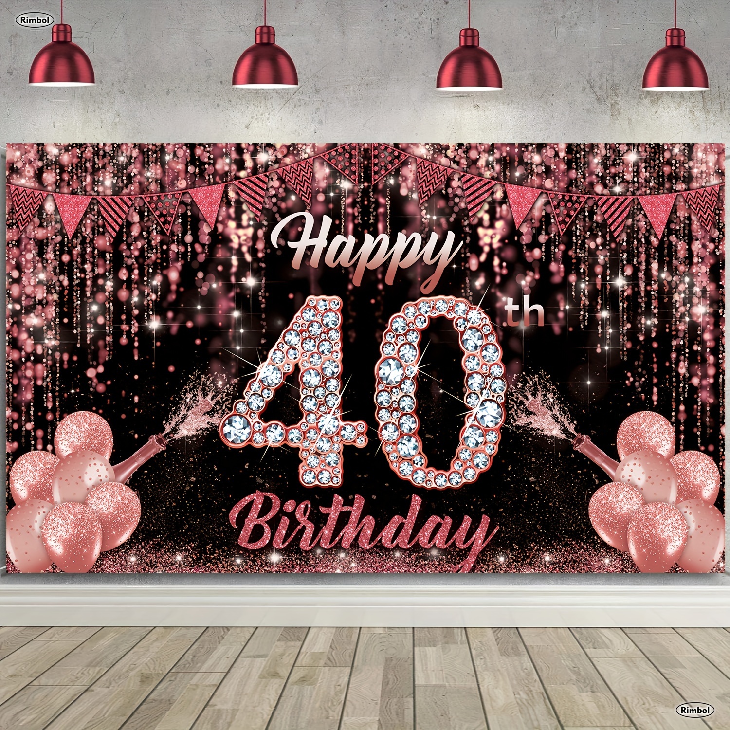

Chic Rose Red 40th Birthday Banner - Polyester, All-season Party Decor For Women, Includes Pink Photo Booth Backdrop & Supplies