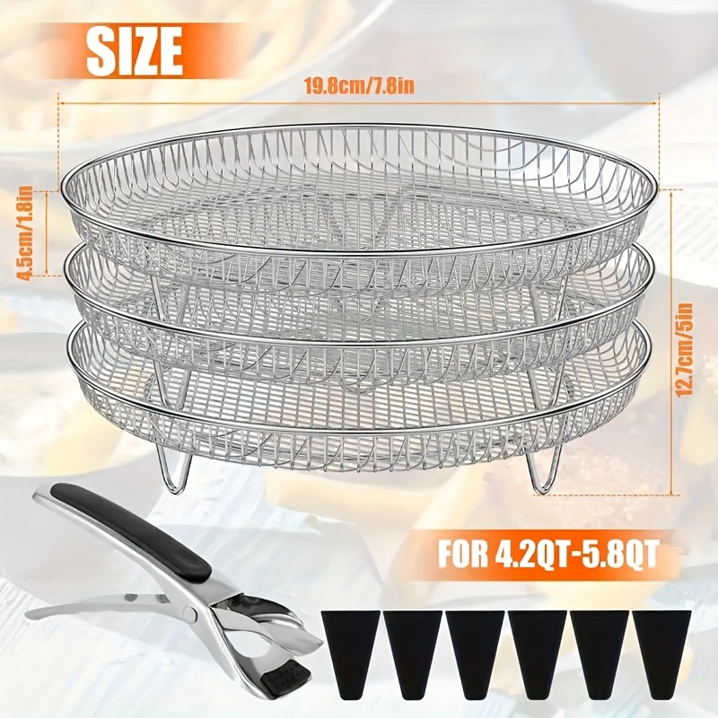 Temu – TEMU 10pcs Elevated Stainless Steel Air Fryer Dehydrator Rack With Clips, Reusable Stackable Air Fryer Additions For 4.2qt-5.8qt Round Air Fryers,