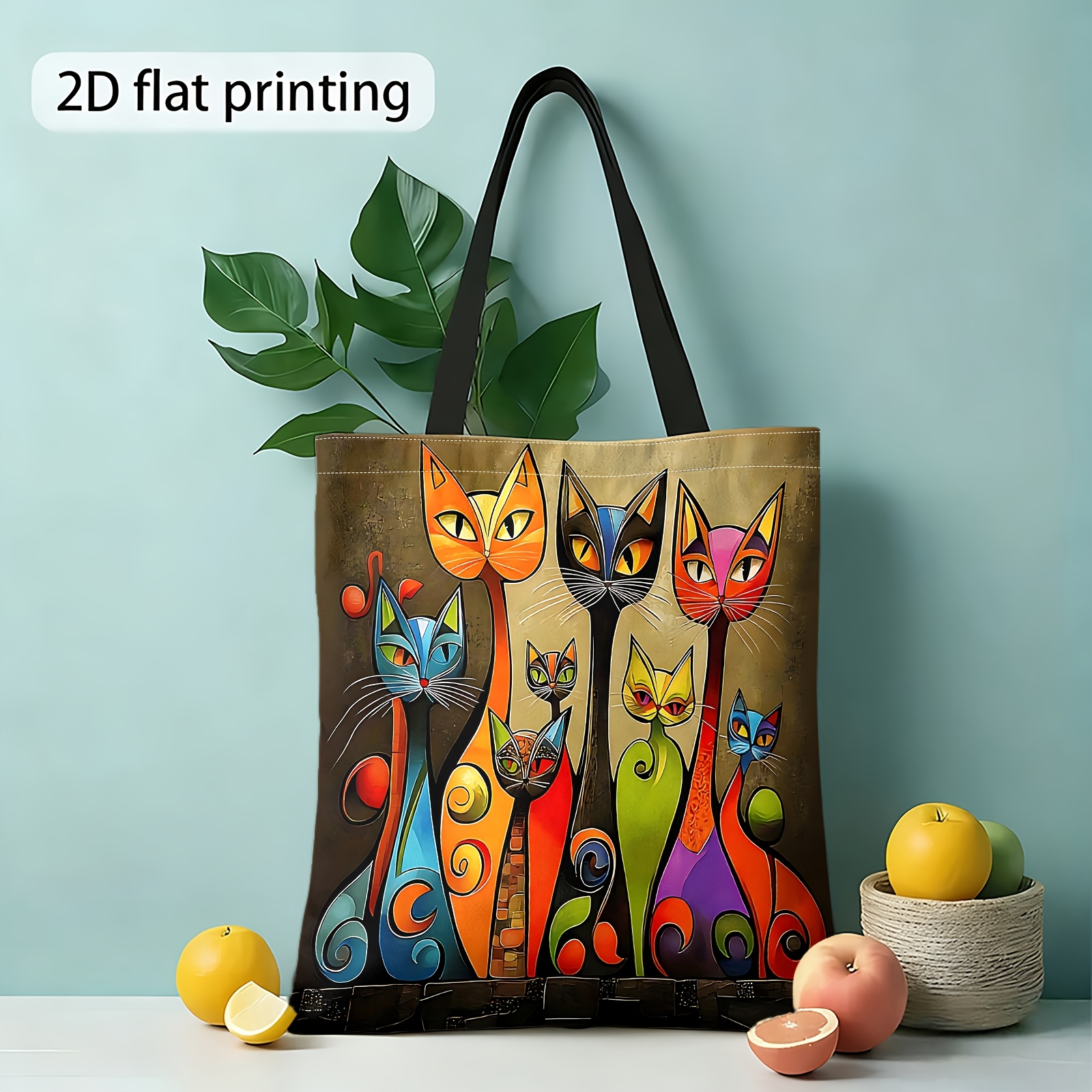 A 2d Printed Shoulder Bag Featuring A Colorful, Abstract . This Reusable Shopping Bag Serves As A Women's Handbag And Tote