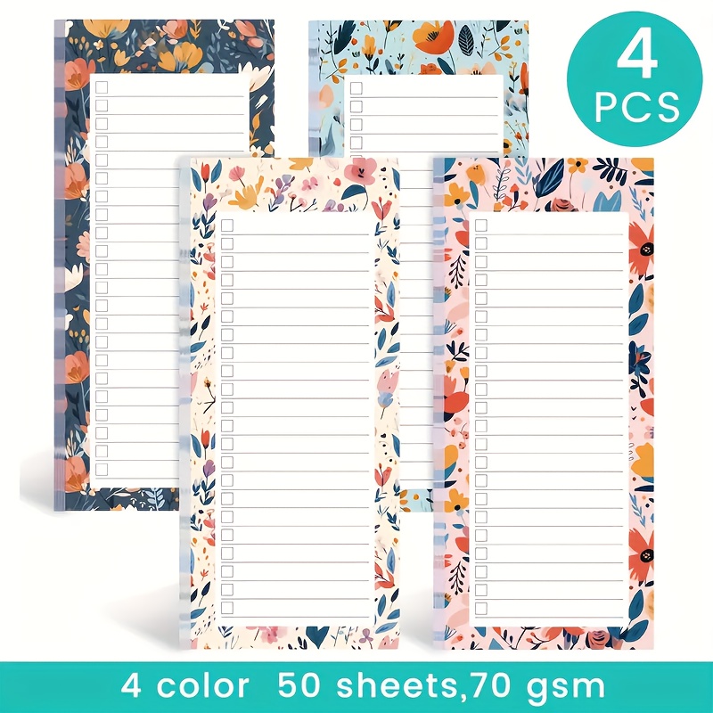 TEMU 9x21cm 70g Paper Floral Style Refrigerator Magnetic Sticky Notes Loose Leaf Paper 50 Sheets 4pcs