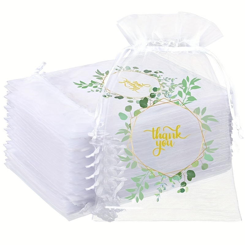 

10/20/50pcs Thank You Gift Bags Sheer Organza Bags Floral Small Thank You Bags Bulk Mesh Jewelry Candy Gift Bags With Drawstring For Wedding Shower Party Favor Bags