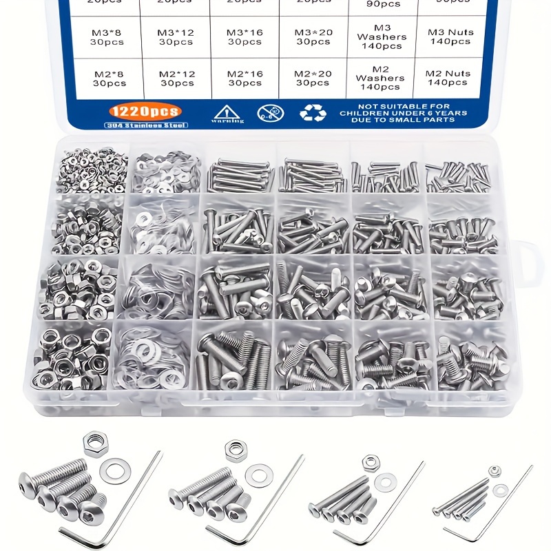 

1220pcs Steel Hex Set - M2, M3, M4, M5 & Washers For Fastening