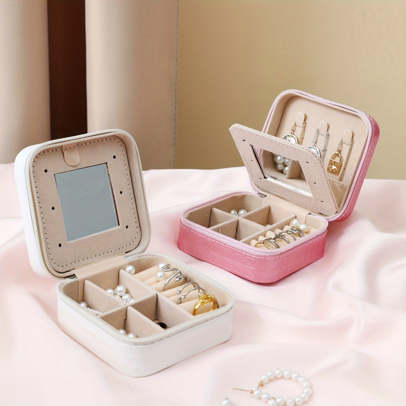 

Travel Jewelry Case And Organizer With Mirror - Gift For Women And Girls