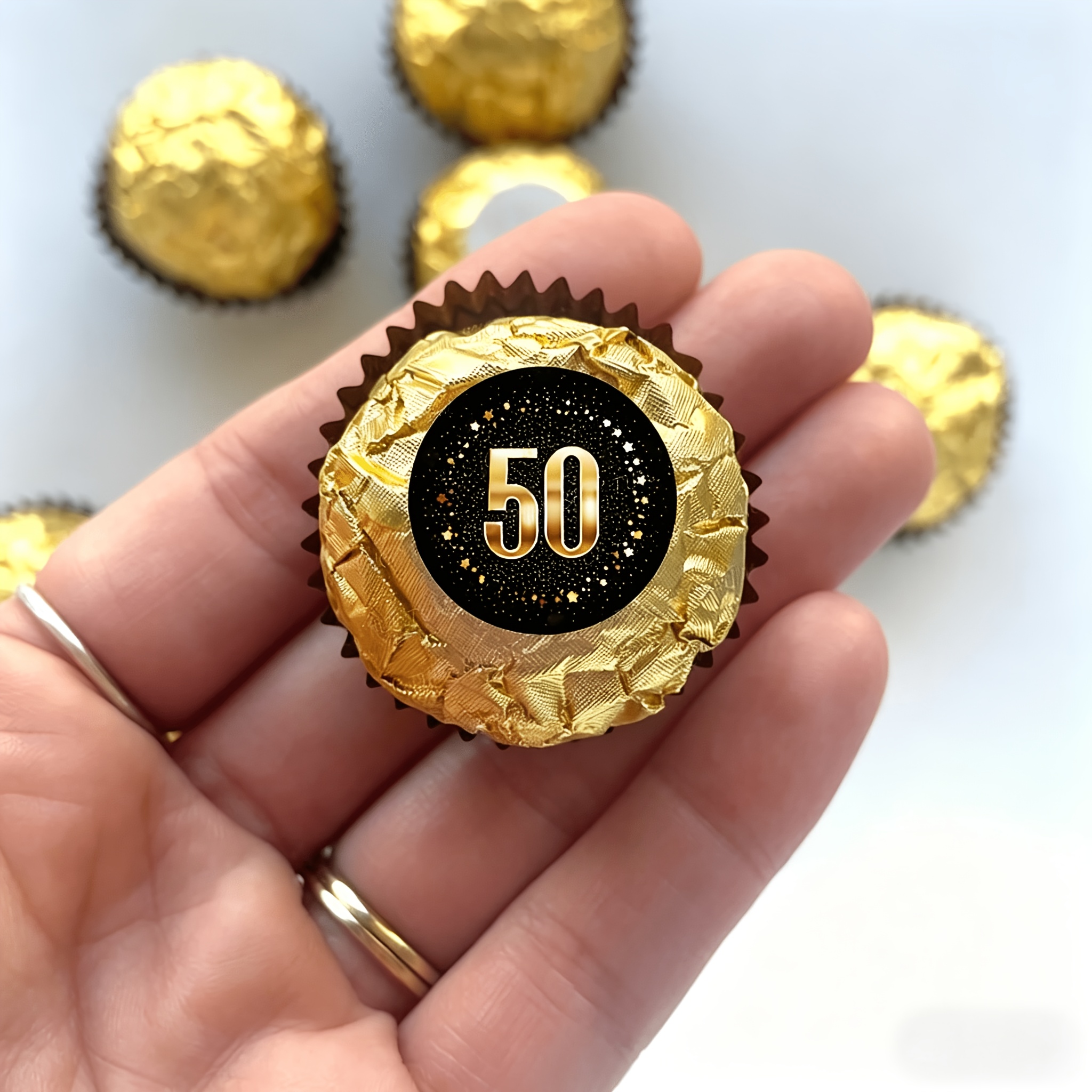264pcs Golden 50Th Birthday Theme Black Star Background Birthday Label Stickers, for Chocolate Kisses Candy, Happy Birthday Candy Party Favors