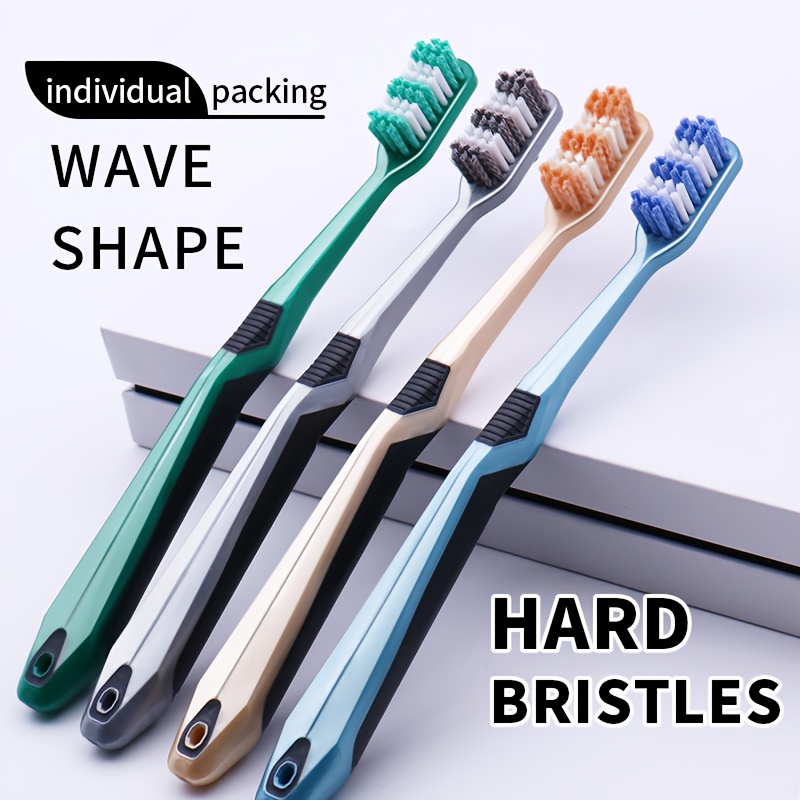 Image of Stiff Bristle Toothbrushes Ultra-hard 4pcs Individual Pack Home Use Adult Wavy Big Head Big Brush Head
